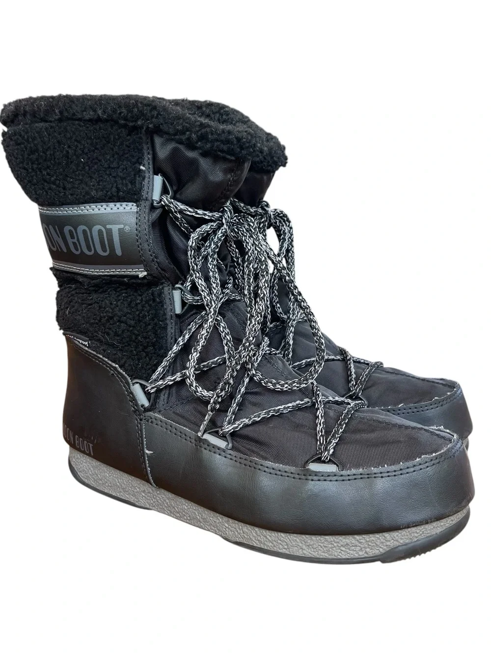 Moon Boot Monaco Wool Mid Calf Black Snow Boots Size 7
